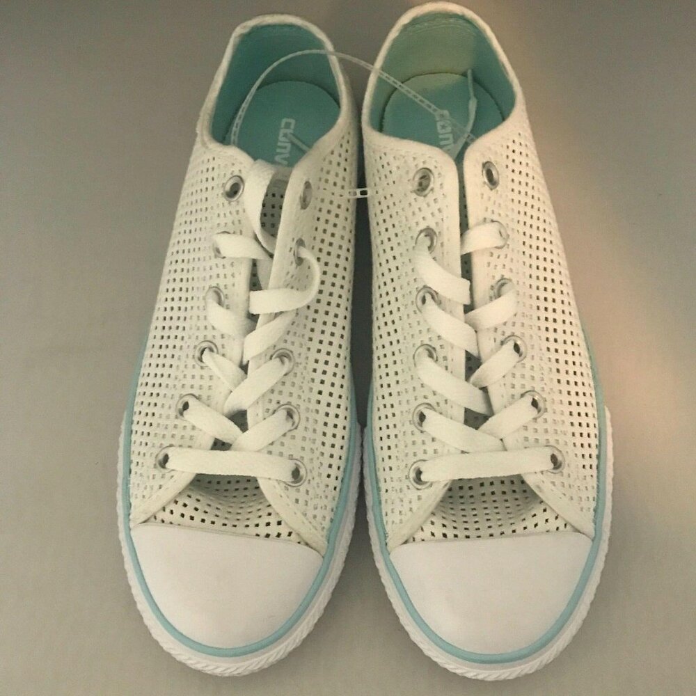 Converse All Star Youth Sneakers Junior White Perforated Low Top Shoes Size 5